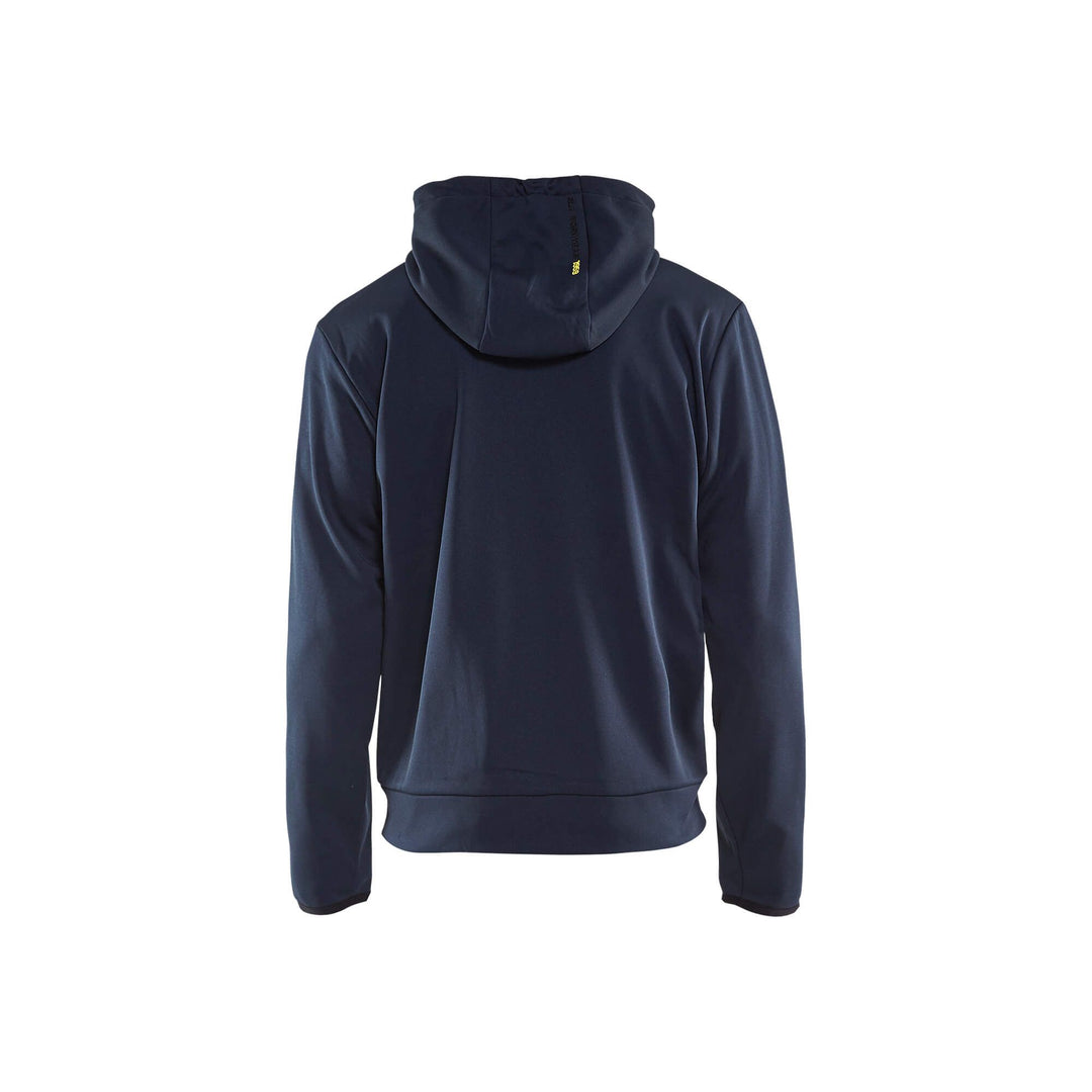 Blaklader 33632526 Hoodie Full Zip Dark Navy Blue/Yellow Rear #colour_dark-navy-blue-yellow