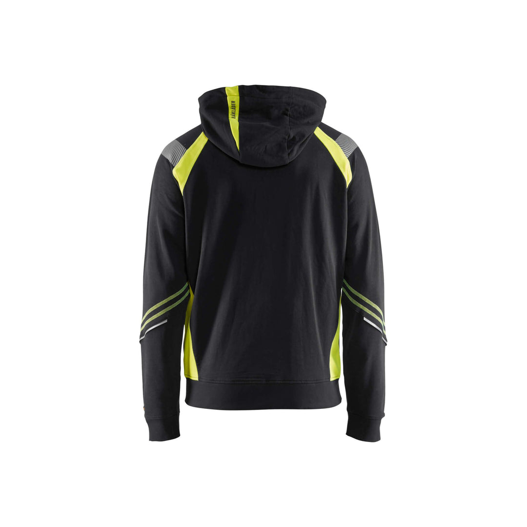 Blaklader 34331158 Hoodie Full Zip Black/Hi-Vis Yellow Rear #colour_black-yellow