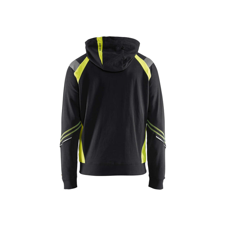 Blaklader 34331158 Hoodie Full Zip Black/Hi-Vis Yellow Rear #colour_black-yellow