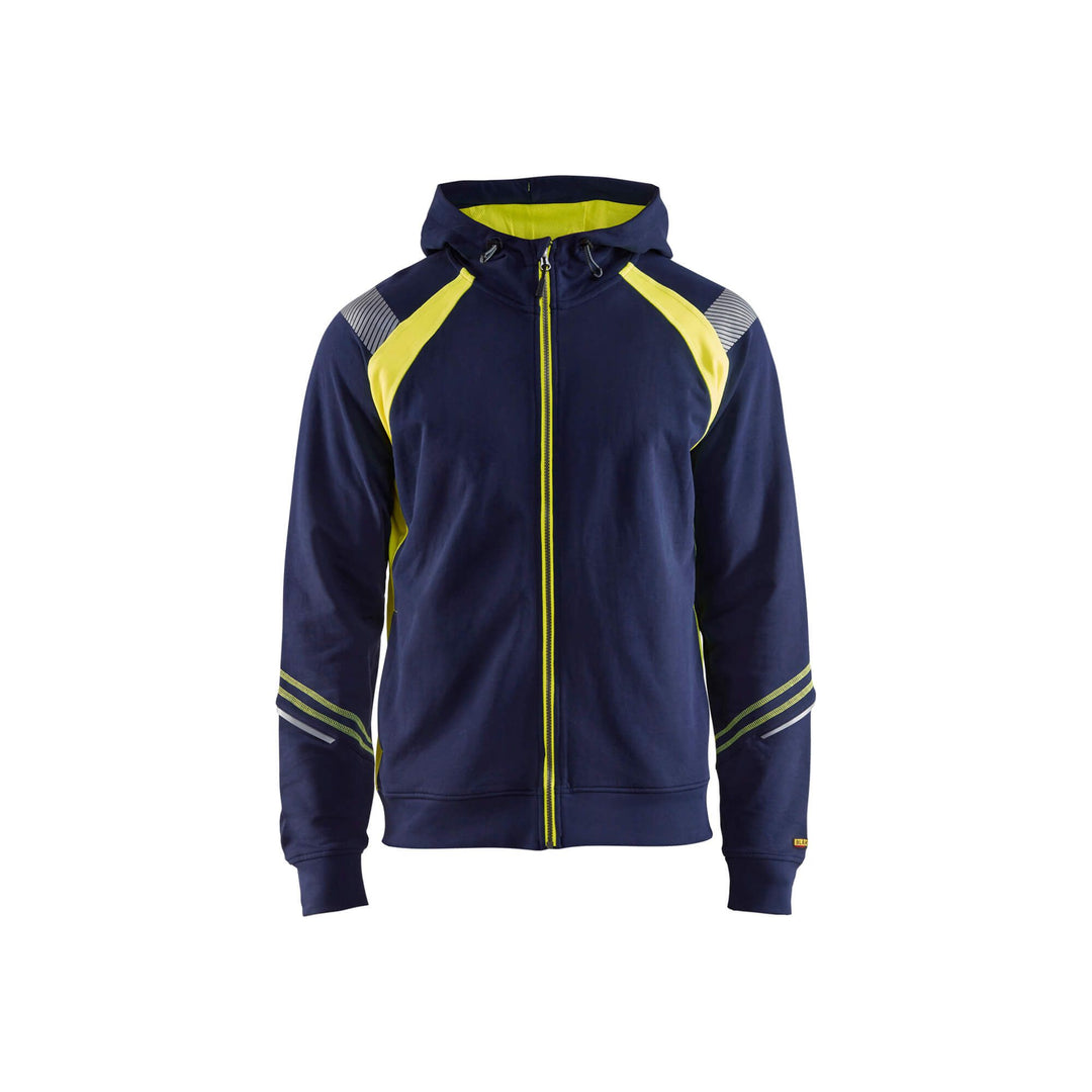 Blaklader 34331158 Hoodie Full Zip Navy Blue/Hi-Vis Yellow Main #colour_navy-blue-yellow