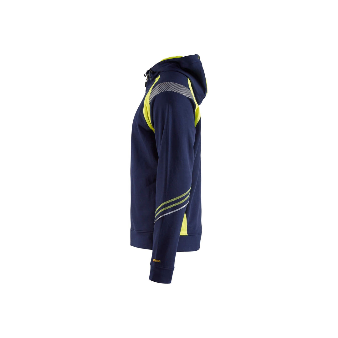 Blaklader 34331158 Hoodie Full Zip Navy Blue/Hi-Vis Yellow Left #colour_navy-blue-yellow