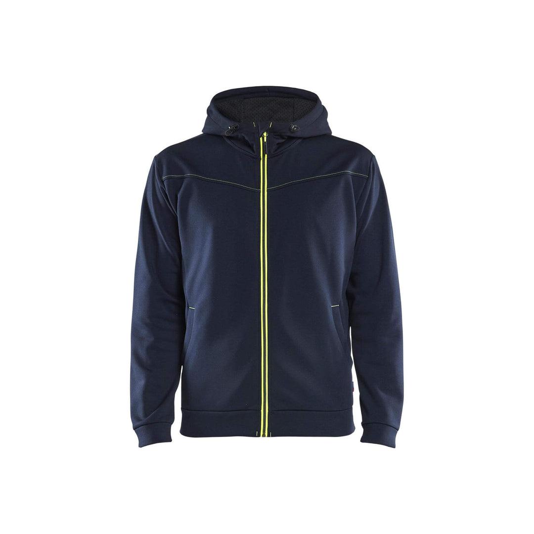 Blaklader 33632526 Hoodie Full Zip Dark Navy Blue/Hi-Vis Yellow Main #colour_dark-navy-yellow