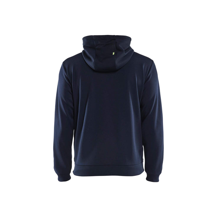 Blaklader 33632526 Hoodie Full Zip Dark Navy Blue/Hi-Vis Yellow Rear #colour_dark-navy-yellow