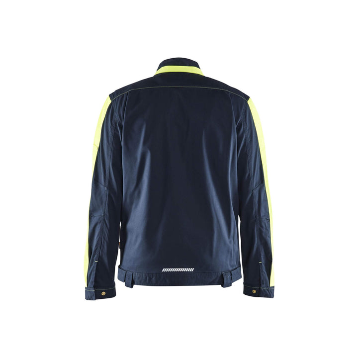 Blaklader 44441832 Industry Jacket Stretch Dark Navy Blue/Hi-Vis Yellow Rear #colour_dark-navy-blue-hi-vis-yellow