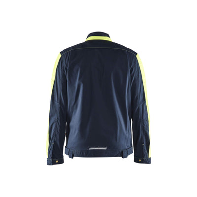 Blaklader 44441832 Industry Jacket Stretch Dark Navy Blue/Hi-Vis Yellow Rear #colour_dark-navy-blue-hi-vis-yellow