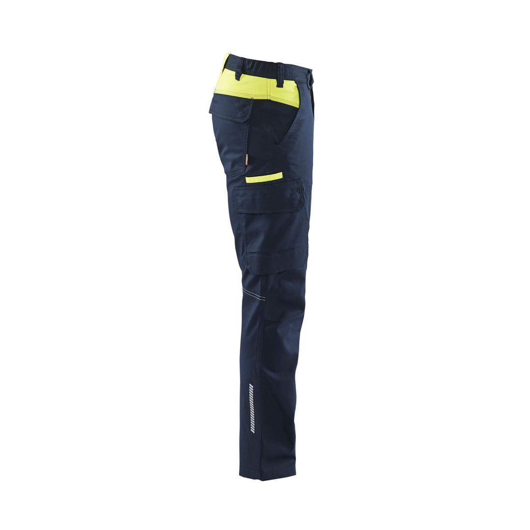 Blaklader 14441832 Industry Trousers Stretch Dark Navy Blue/Hi-Vis Yellow Right #colour_dark-navy-blue-hi-vis-yellow