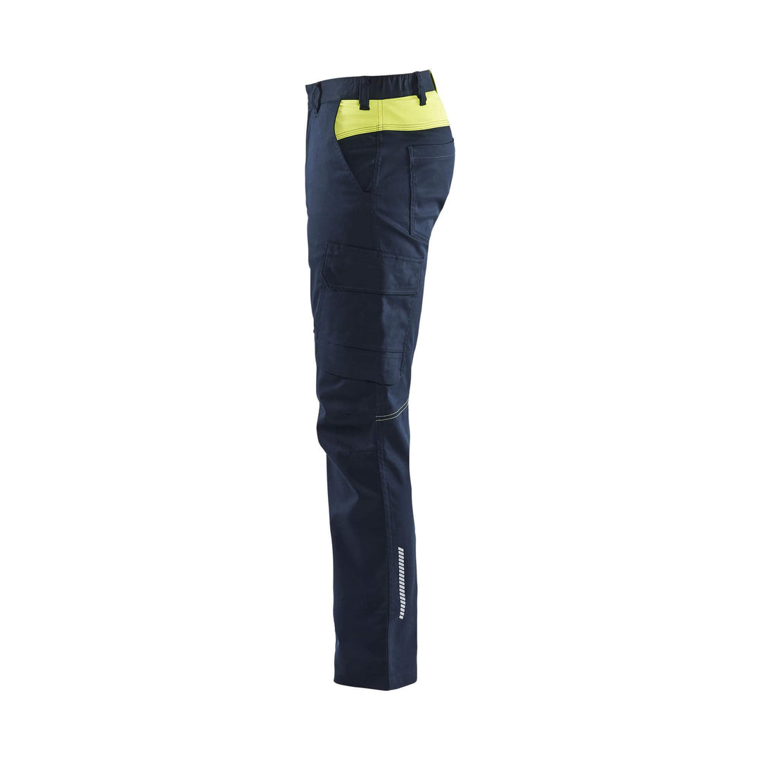 Blaklader 14441832 Industry Trousers Stretch Dark Navy Blue/Hi-Vis Yellow Left #colour_dark-navy-blue-hi-vis-yellow