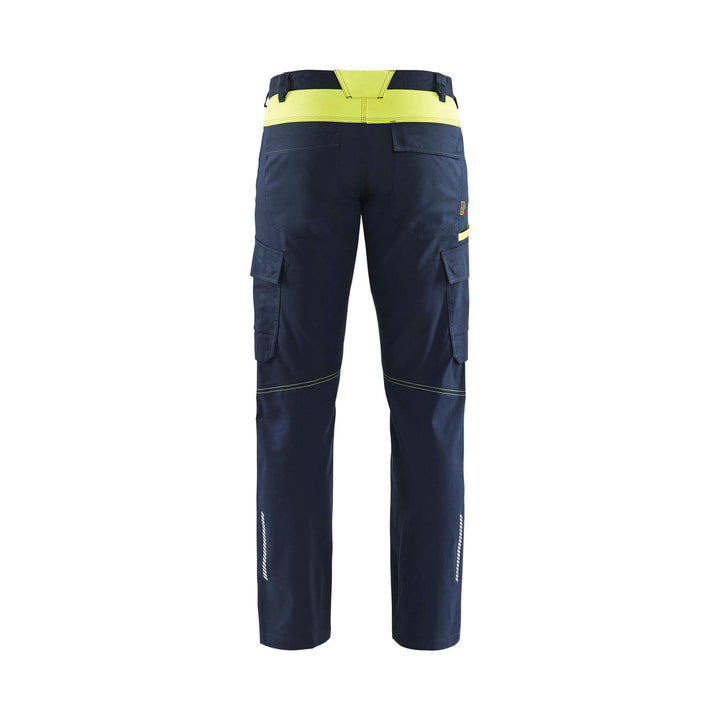 Blaklader 14441832 Industry Trousers Stretch Dark Navy Blue/Hi-Vis Yellow Rear #colour_dark-navy-blue-hi-vis-yellow