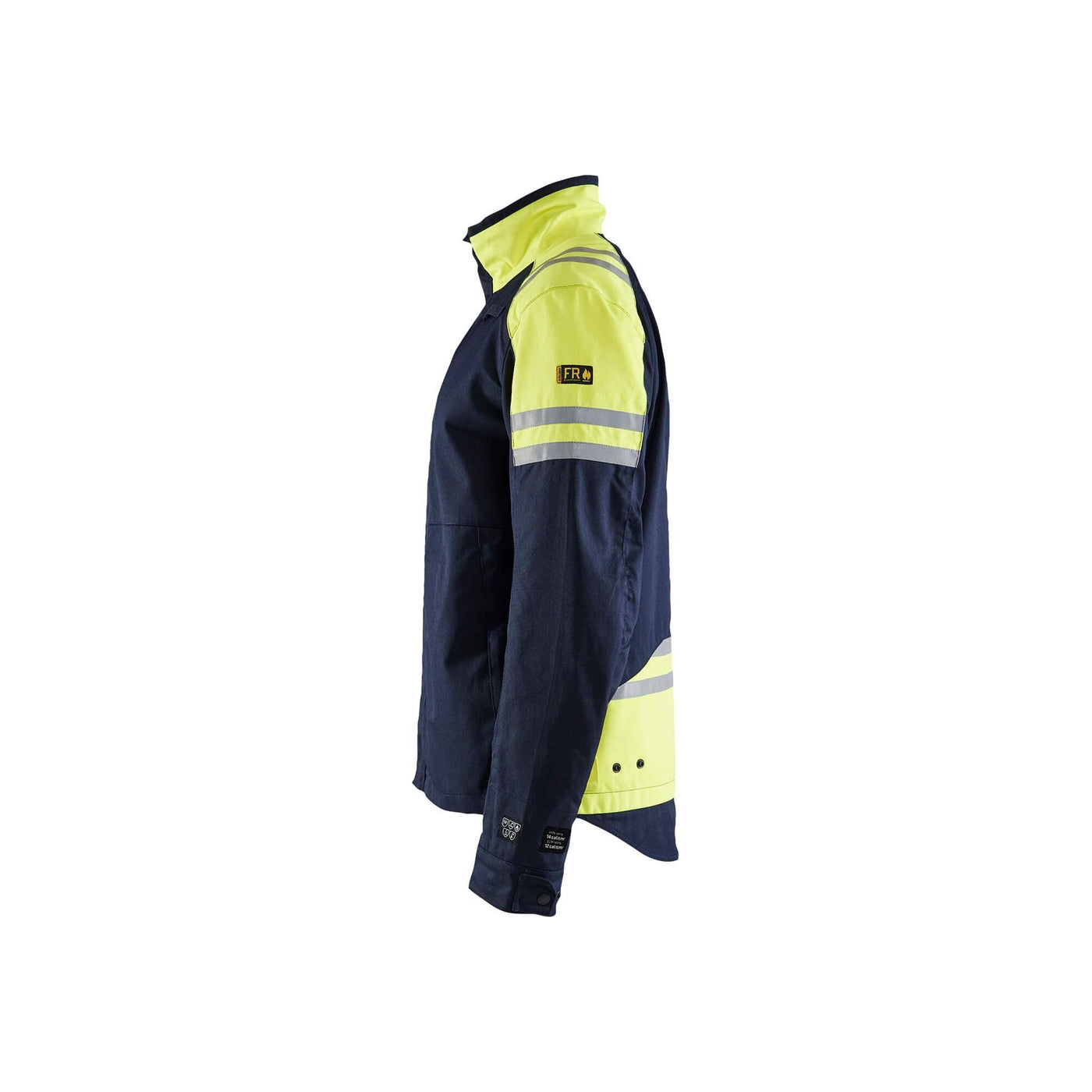 Blaklader 45051519 Jacket Inherent Steel Navy Blue/Hi-Vis Yellow Left #colour_navy-blue-hi-vis-yellow