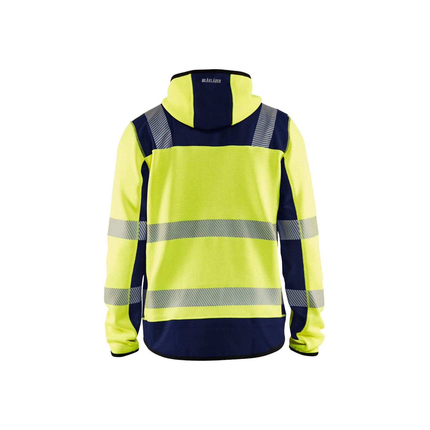 Blaklader 49232120 Knitted Hi-Vis Jacket Yellow/Navy Blue Rear #colour_yellow-navy-blue