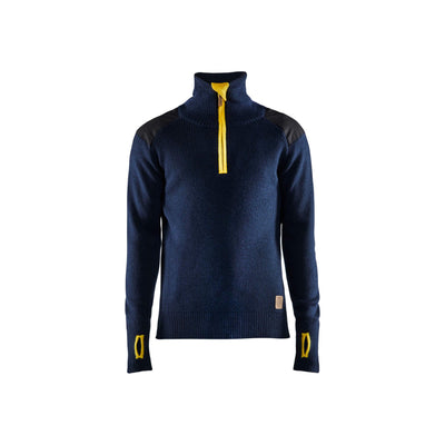 Blaklader 46301071 Knitted Wool Sweater Dark Navy Blue/Yellow Main #colour_dark-navy-yellow