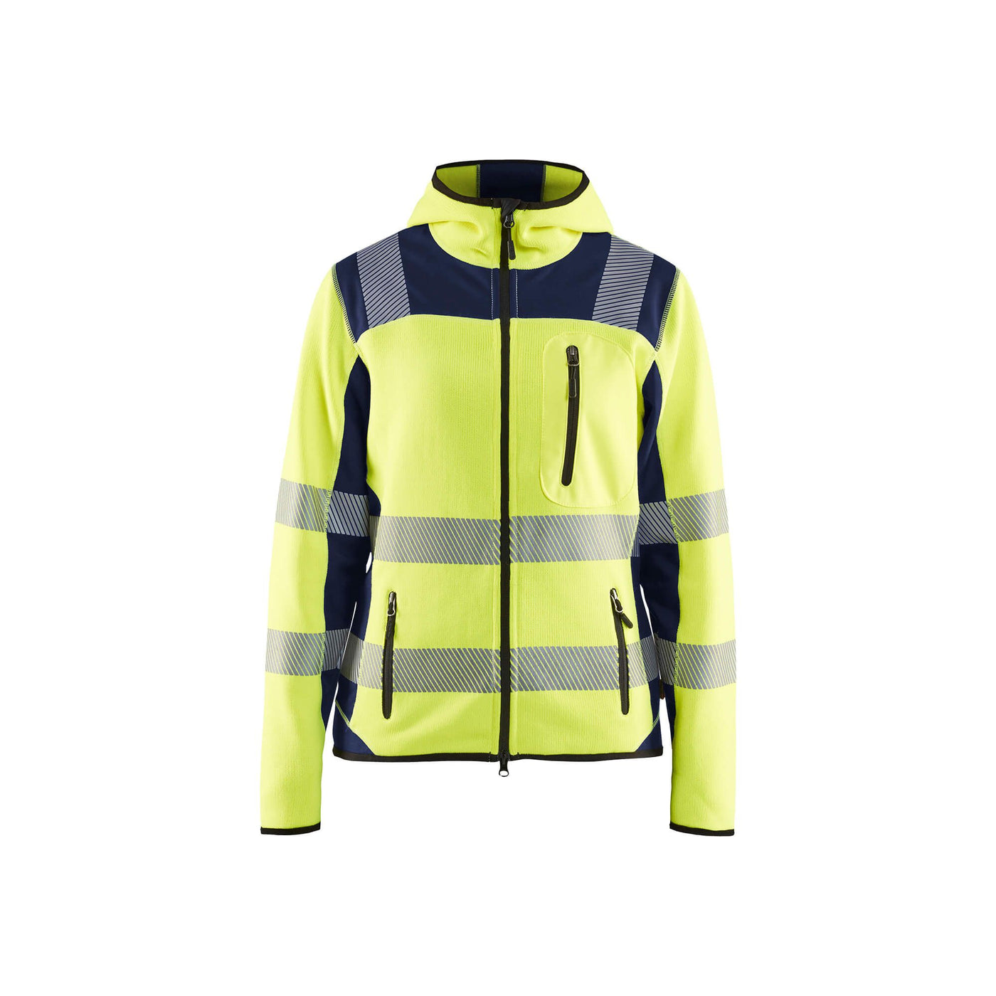 Blaklader 49672120 Ladies Hi-Vis Knitted Jacket Yellow/Navy Blue Main #colour_yellow-navy-blue