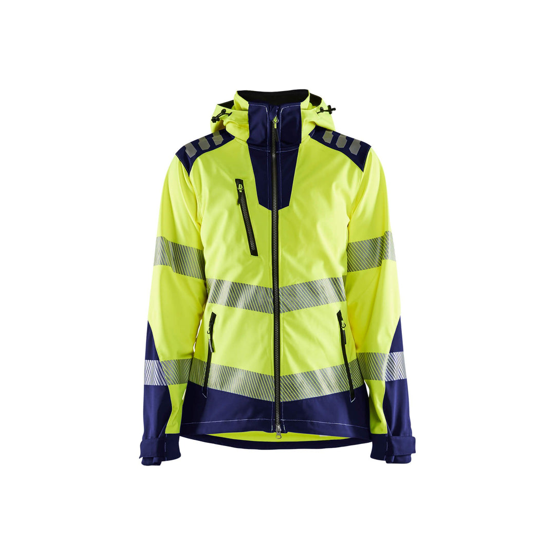 Blaklader 47912513 Ladies Hi-Vis Softshell Jacket Yellow/Navy Blue Main #colour_yellow-navy-blue