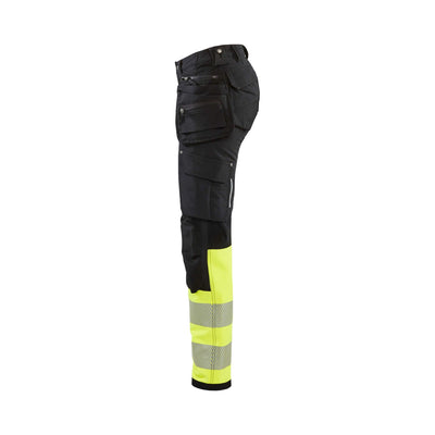 Blaklader 71931642 Ladies Hi-Vis Trousers 4-Way-Stretch Black/Hi-Vis Yellow Left #colour_black-yellow