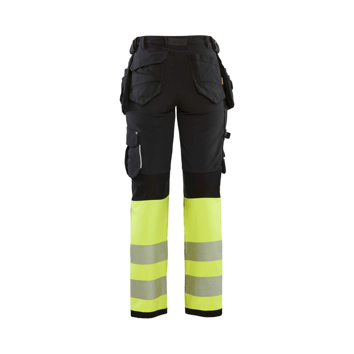 Blaklader 71931642 Ladies Hi-Vis Trousers 4-Way-Stretch Black/Hi-Vis Yellow Rear #colour_black-yellow