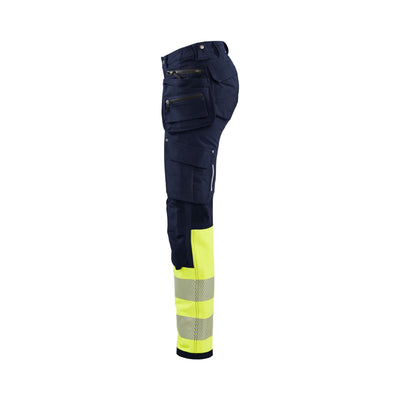 Blaklader 7193 Ladies Hi-Vis Trousers 4-Way-Stretch Navy Blue/Hi-Vis Yellow Left#colour_navy-blue-yellow