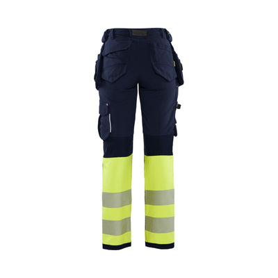 Blaklader 71931642 Ladies Hi-Vis Trousers 4-Way-Stretch Navy Blue/Hi-Vis Yellow Rear #colour_navy-blue-hi-vis-yellow