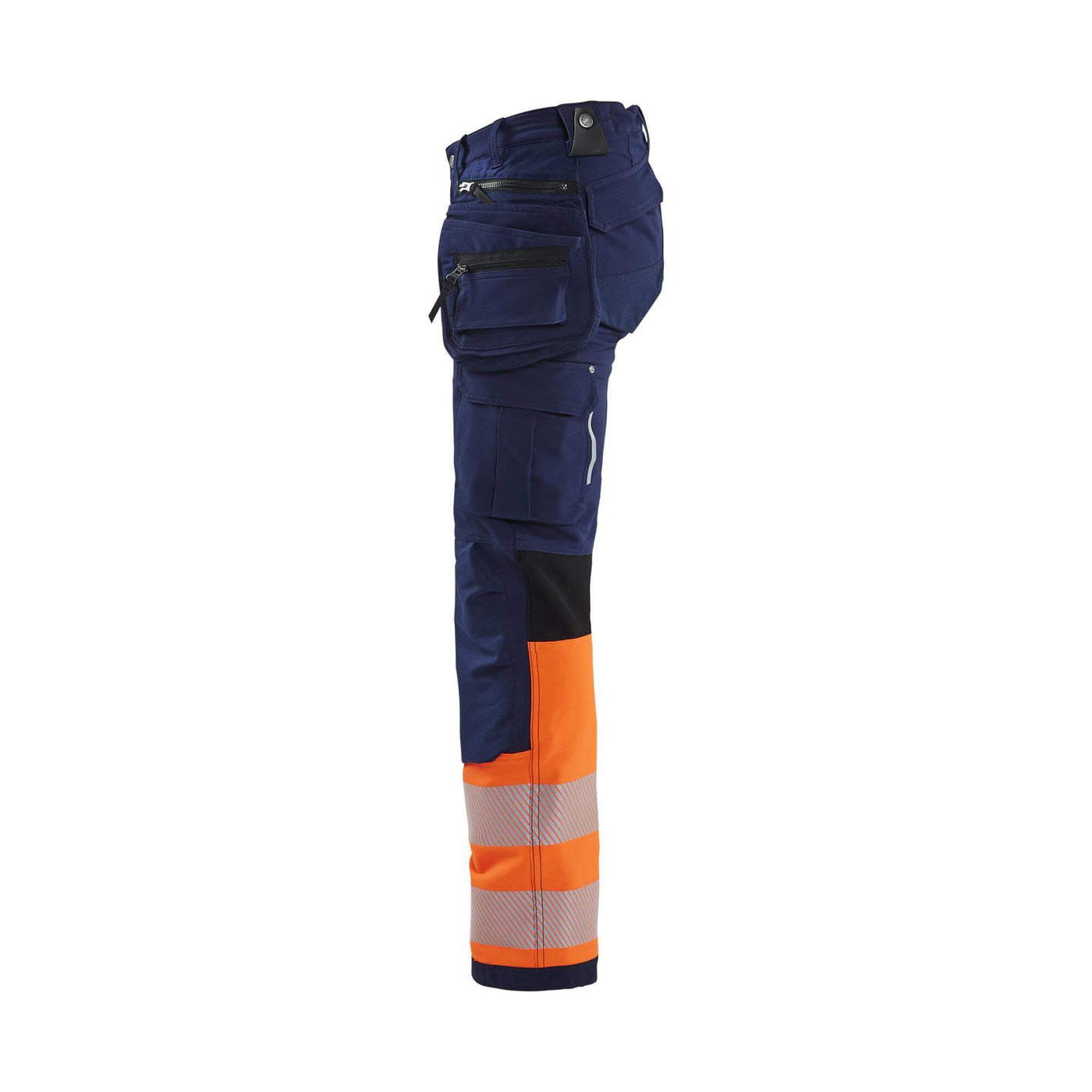 Blaklader 71931642 Ladies Hi-Vis Trousers 4-Way-Stretch Navy Blue/Orange Left #colour_navy-blue-orange