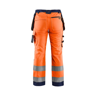 Blaklader 71561811 Ladies Hi-Vis Trousers Orange/Navy Blue Rear #colour_orange-navy-blue