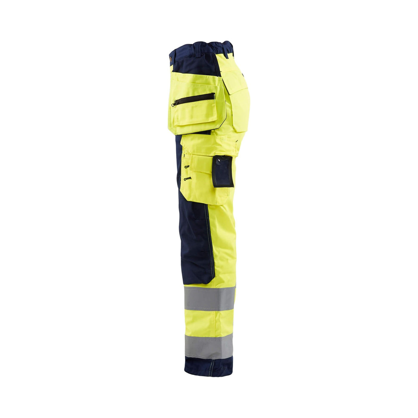 Blaklader 71561811 Ladies Hi-Vis Trousers Yellow/Navy Blue Left #colour_yellow-navy-blue