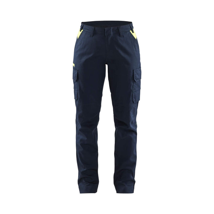 Blaklader 71441832 Womens Industry Trousers Stretch Dark Navy Blue/Hi-Vis Yellow Main #colour_dark-navy-blue-hi-vis-yellow