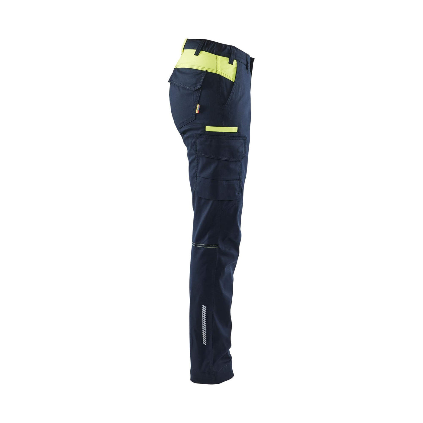 Blaklader 71441832 Womens Industry Trousers Stretch Dark Navy Blue/Hi-Vis Yellow Right #colour_dark-navy-blue-hi-vis-yellow