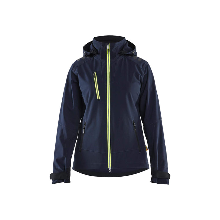 Blaklader 47192513 Ladies Waterproof Softshell Jacket Dark Navy Blue/Hi-Vis Yellow Main #colour_dark-navy-blue-hi-vis-yellow