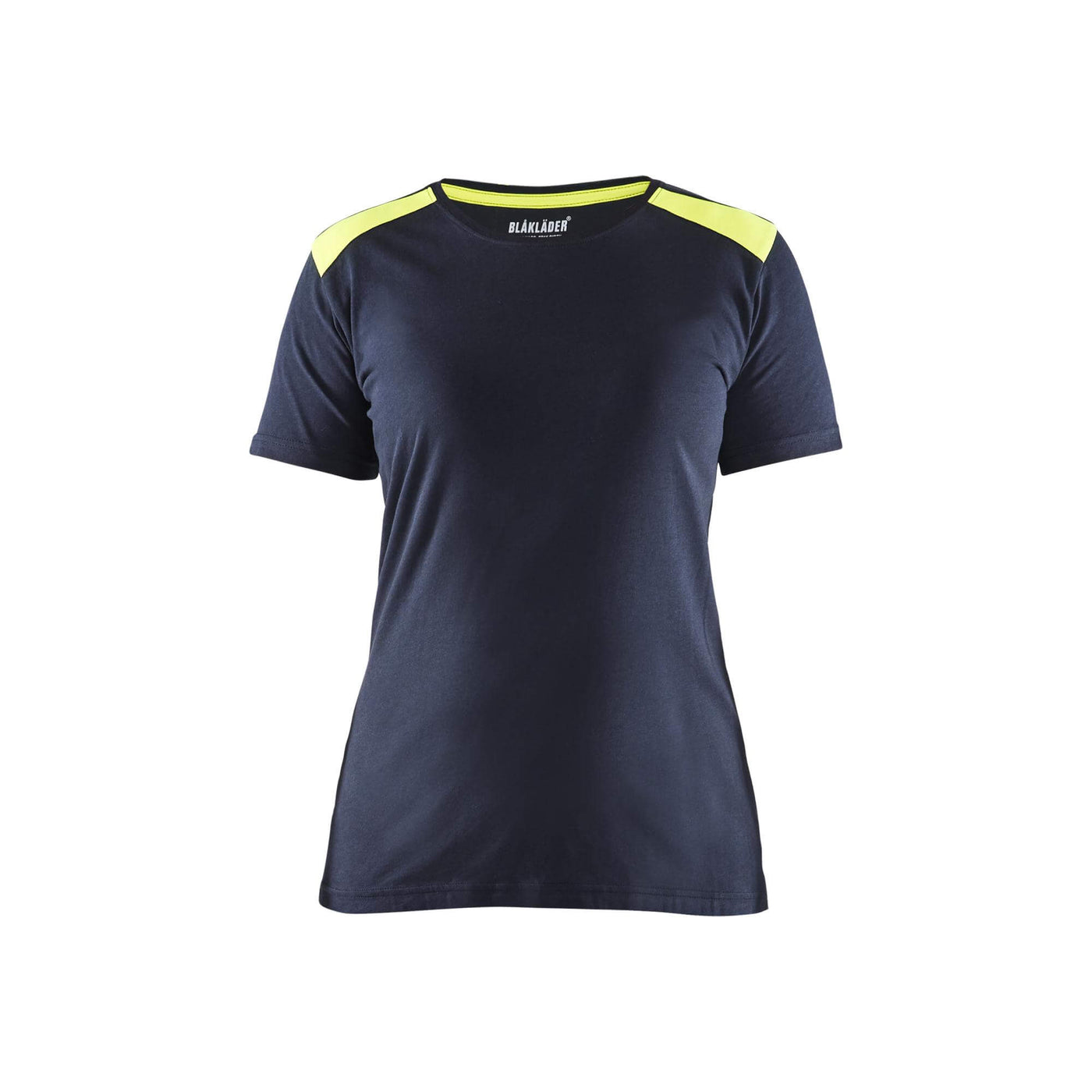 Blaklader 34791042 Ladies Work T-Shirt Dark Navy Blue/Hi-Vis Yellow Main #colour_dark-navy-blue-hi-vis-yellow