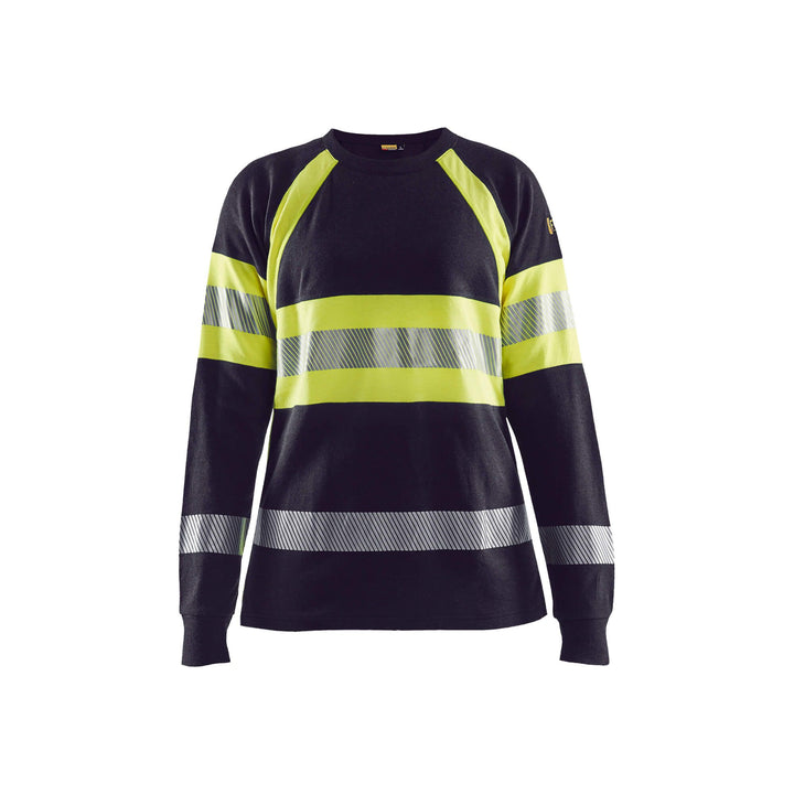 Blaklader 34941761 Long-Sleeve Ladies T-Shirt Flame-Retardant Navy Blue/Hi-Vis Yellow Main #colour_navy-blue-yellow