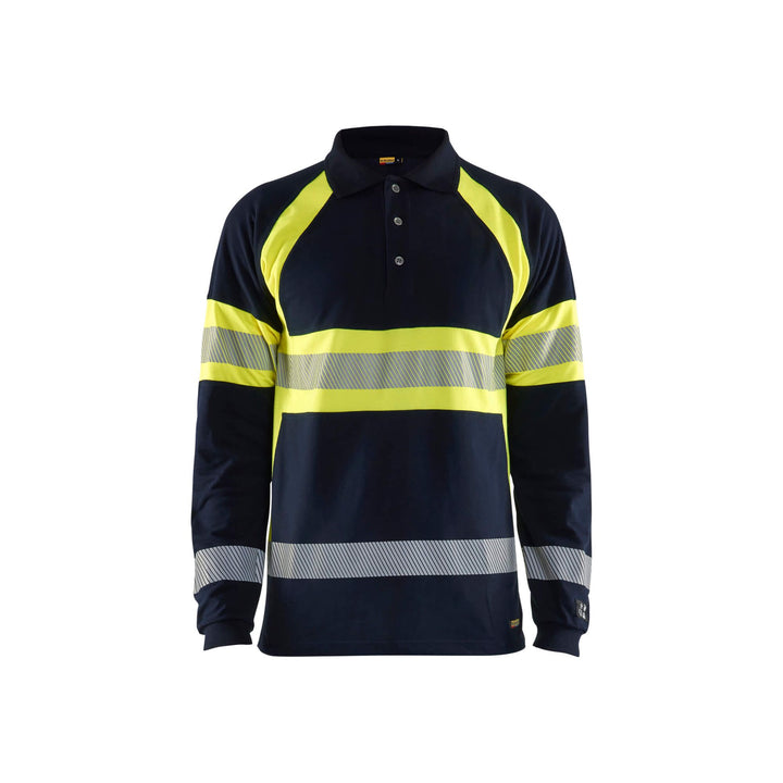 Blaklader 34381726 Long-Sleeve Polo Multinorm Navy Blue/Hi-Vis Yellow Main #colour_navy-blue-yellow