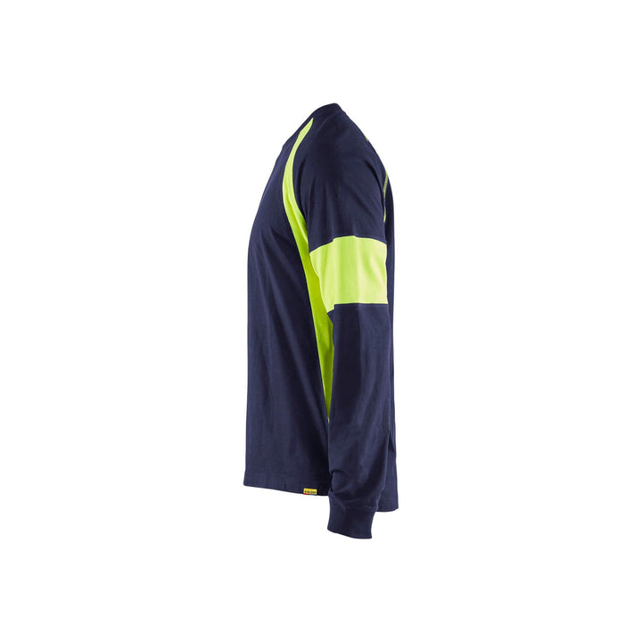 Blaklader 35201030 Long Sleeve T-Shirt Navy Blue/Hi-Vis Yellow Left #colour_navy-blue-yellow