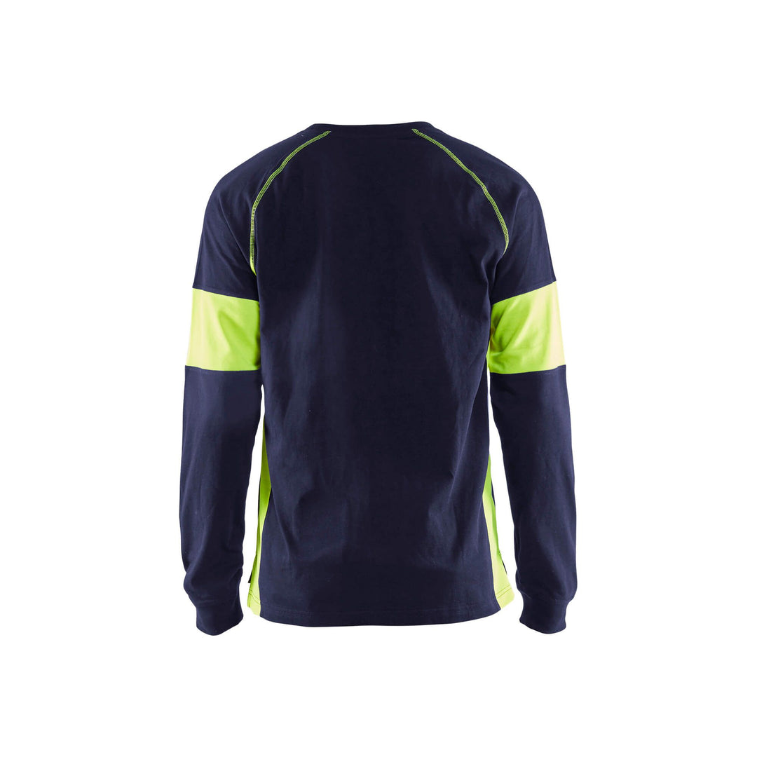 Blaklader 35201030 Long Sleeve T-Shirt Navy Blue/Hi-Vis Yellow Rear #colour_navy-blue-yellow