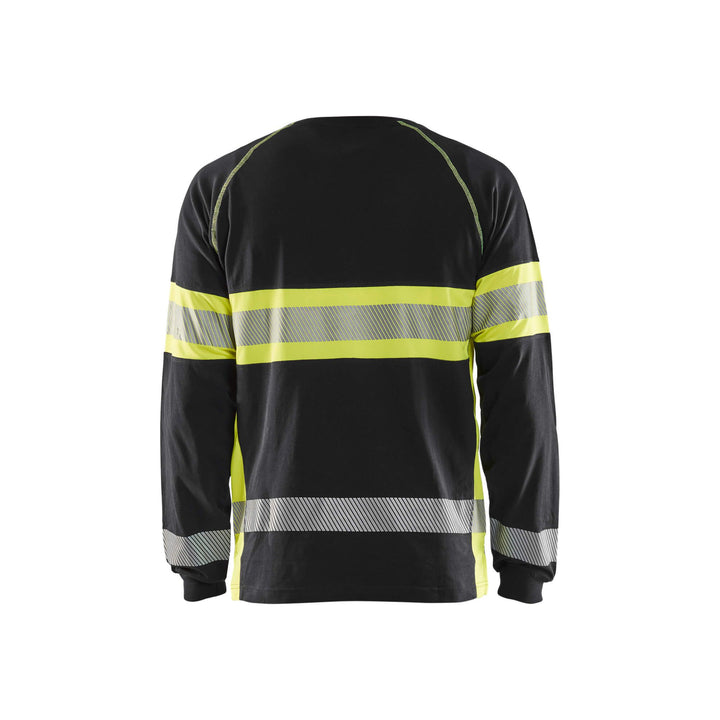 Blaklader 35101030 Long-Sleeve T-Shirt Hi-Vis Black/Hi-Vis Yellow Rear #colour_black-yellow