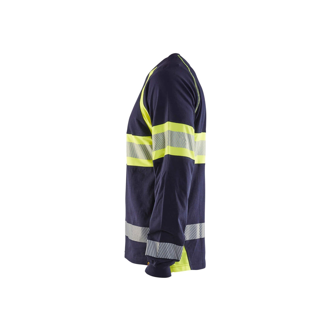 Blaklader 35101030 Long-Sleeve T-Shirt Hi-Vis Navy Blue/Hi-Vis Yellow Right #colour_navy-blue-yellow