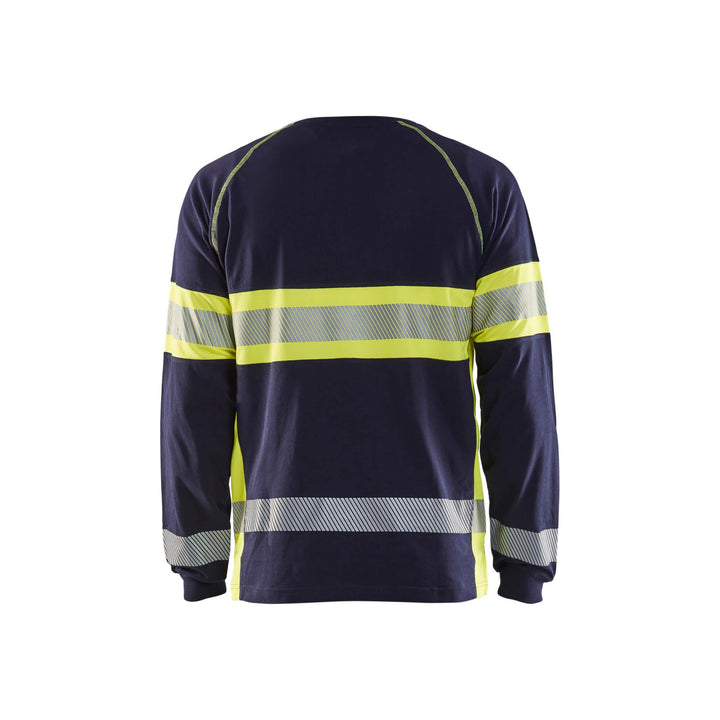 Blaklader 35101030 Long-Sleeve T-Shirt Hi-Vis Navy Blue/Hi-Vis Yellow Rear #colour_navy-blue-yellow