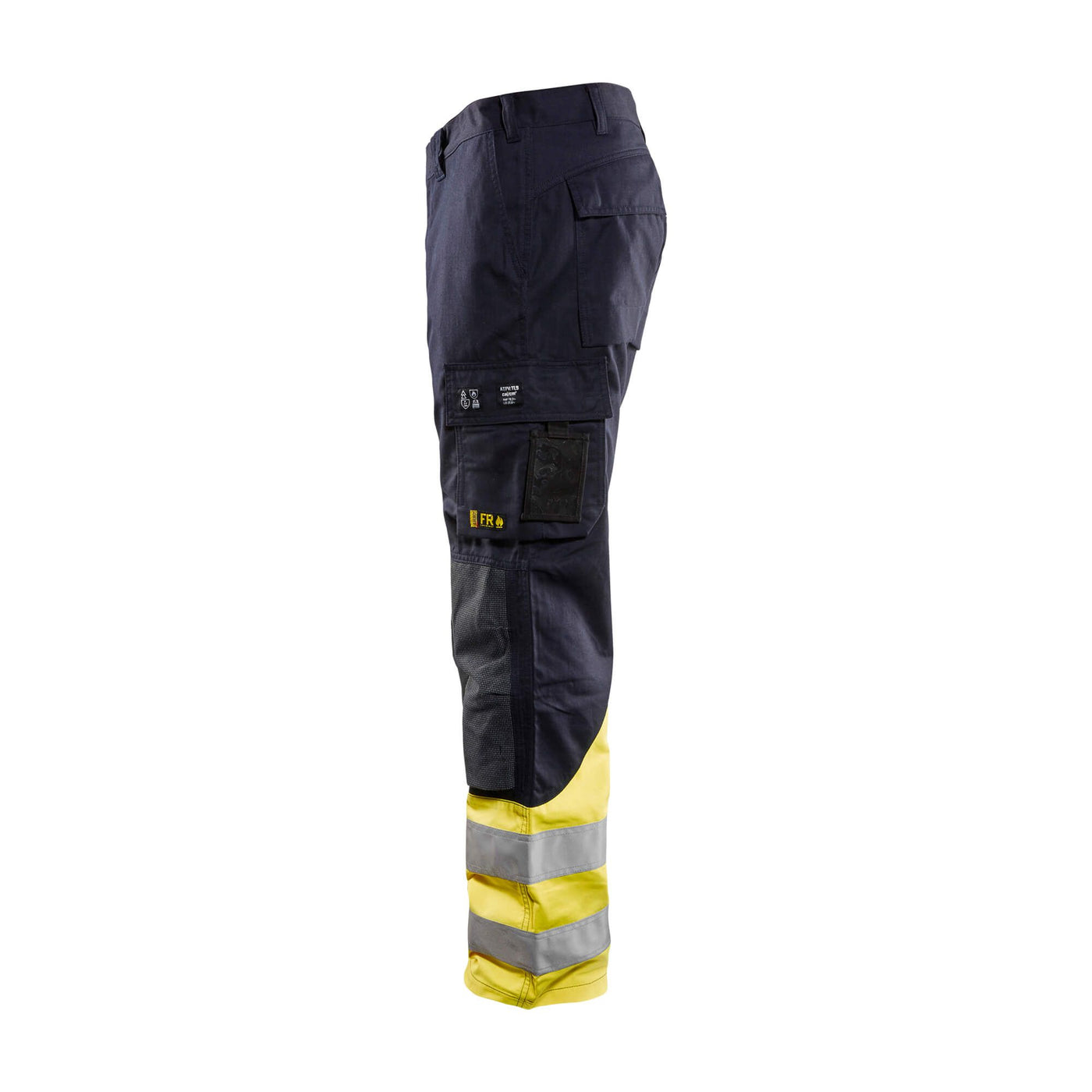 Blaklader 14881512 Multinorm Flame-Retardant Trousers Navy Blue/Hi-Vis Yellow Left #colour_navy-blue-yellow