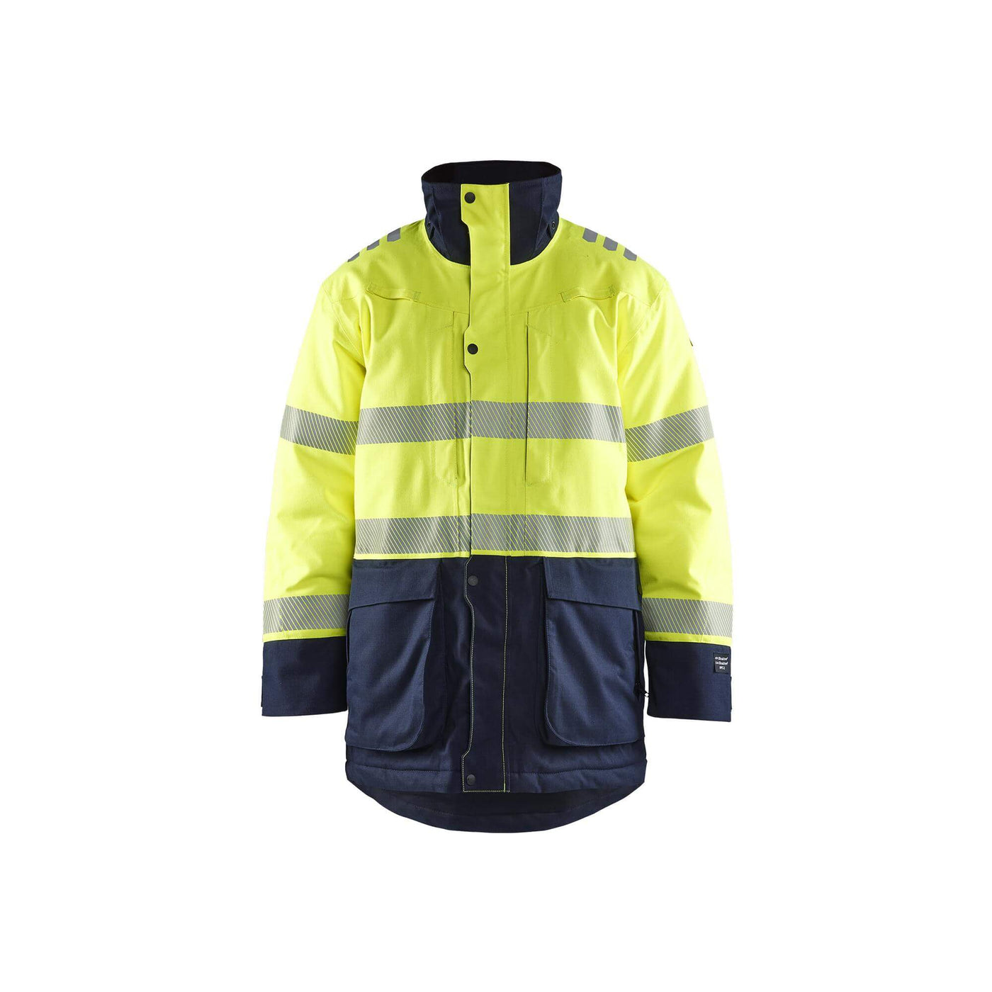 Blaklader 45271534 Multinorm Flame Retardant Winter Parka Jacket Yellow/Navy Blue Main #colour_yellow-navy-blue