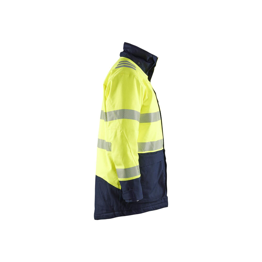 Blaklader 45271534 Multinorm Flame Retardant Winter Parka Jacket Yellow/Navy Blue Right #colour_yellow-navy-blue