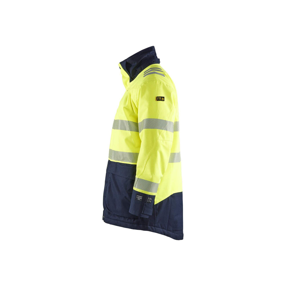 Blaklader 45271534 Multinorm Flame Retardant Winter Parka Jacket Yellow/Navy Blue Left #colour_yellow-navy-blue