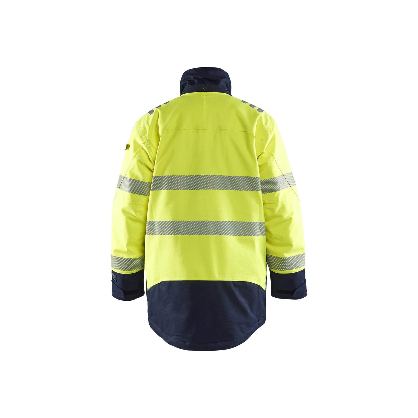 Blaklader 45271534 Multinorm Flame Retardant Winter Parka Jacket Yellow/Navy Blue Rear #colour_yellow-navy-blue