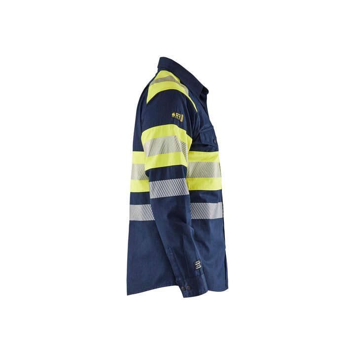 Blaklader 32291517 Multinorm Shirt Navy Blue/Hi-Vis Yellow Right #colour_navy-blue-yellow