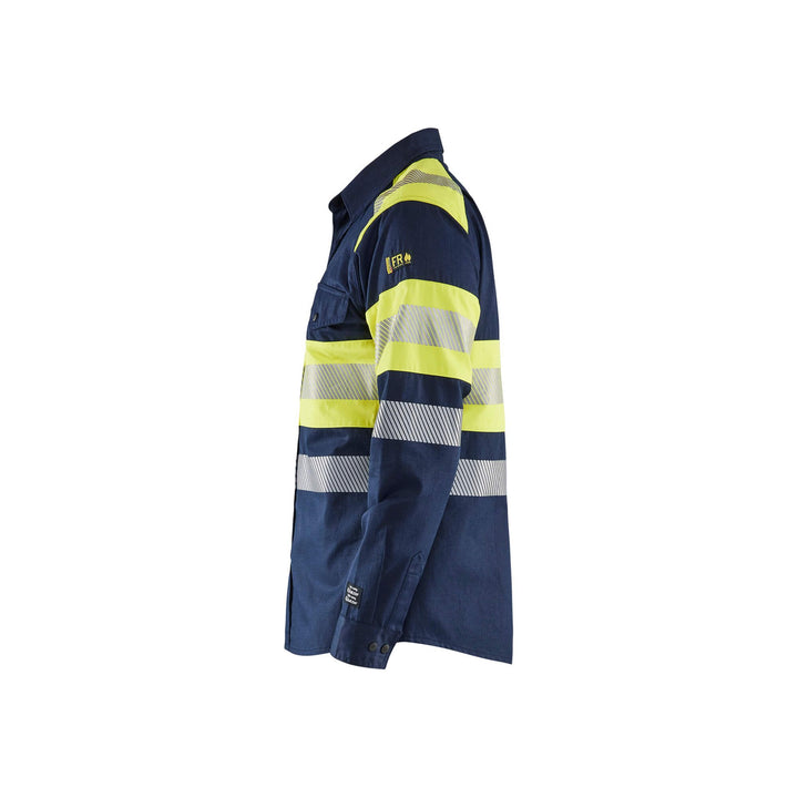 Blaklader 32291517 Multinorm Shirt Navy Blue/Hi-Vis Yellow Left #colour_navy-blue-yellow