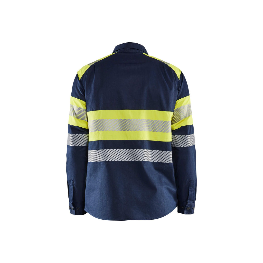 Blaklader 32291517 Multinorm Shirt Navy Blue/Hi-Vis Yellow Rear #colour_navy-blue-yellow