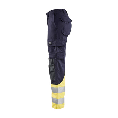 Blaklader 71881512 Multinorm Trousers Flame-Retardant Navy Blue/Hi-Vis Yellow Left #colour_navy-blue-hi-vis-yellow