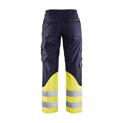 Blaklader 71881512 Multinorm Trousers Flame-Retardant Navy Blue/Hi-Vis Yellow Rear #colour_navy-blue-yellow