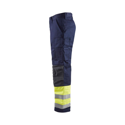 Blaklader 18691514 Multinorm Winter Trousers Navy Blue/Hi-Vis Yellow Left #colour_navy-blue-yellow