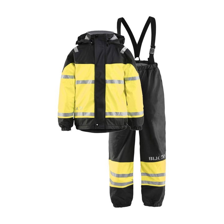 Blaklader 48602003 Rain Jacket Trousers Childrens Unisex Black/Hi-Vis Yellow Model#colour_Black-Hi-Vis-Yellow