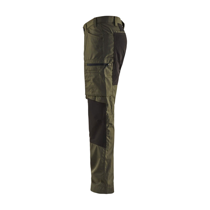 Blaklader 14591845 Service Stretch Trousers Dark Olive Green/Black Left #colour_dark-olive-green-black