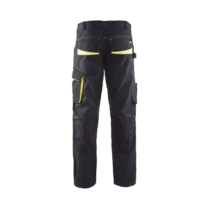 Blaklader 14951330 Service Stretch Trousers Black/Hi-Vis Yellow Rear #colour_black-hi-vis-yellow