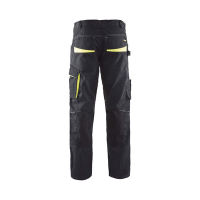 Blaklader 14951330 Service Stretch Trousers Black/Hi-Vis Yellow Rear #colour_black-hi-vis-yellow